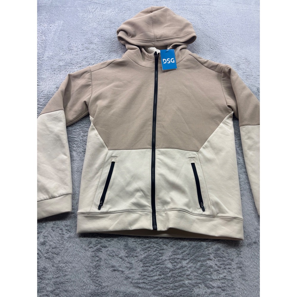 DSG Sport Fleece Sherpa Lined Jacket Boys XL Khaki Light Sand Zip Pockets